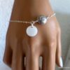 N3445a Bracelet argent nacre perle fleur plate et pendentif rond - Bijoux Bracelets en ligne Ninanina