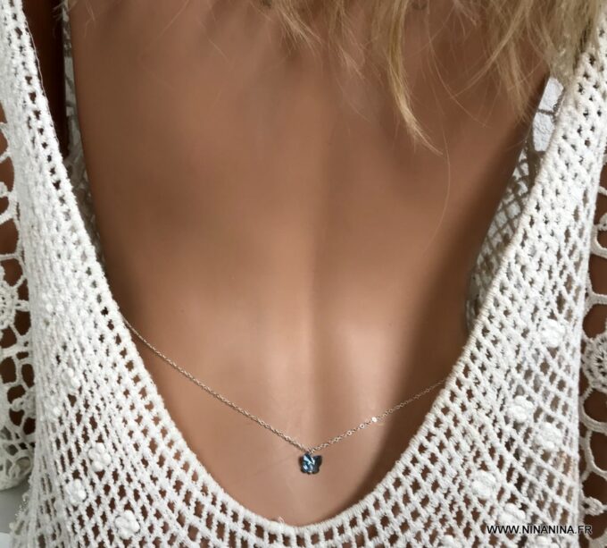 N3451 Chaine de taille Swarovski papillon bleu et Argent 925 pour femme - Bijoux Chaines en ligne Ninanina