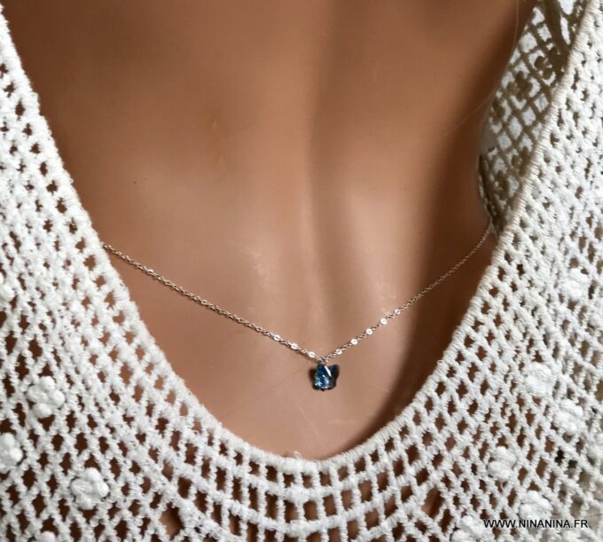 N3451a Chaine de taille Swarovski papillon bleu et Argent 925 pour femme - Bijoux Chaines en ligne Ninanina