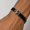 N3455 Bracelet homme cuir perle lettre argentée personnalisée - Bijoux bracelets hommes en ligne Ninanina