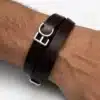 N3457 Bracelet homme cuir 3 tours lettre personnalisée - Bijoux bracelets hommes en ligne Ninanina