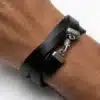 N3457B Bracelet homme cuir 3 tours lettre personnalisée - Bijoux bracelets hommes en ligne Ninanina