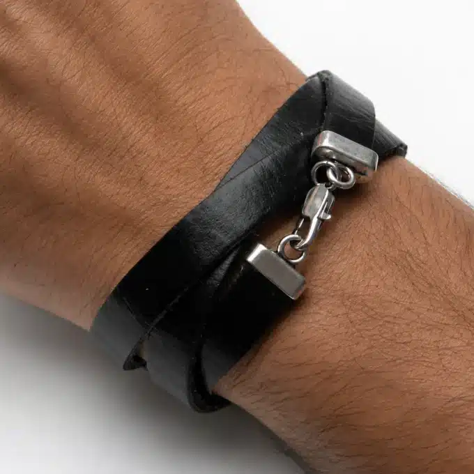 N3457B Bracelet homme cuir 3 tours lettre personnalisée - Bijoux bracelets hommes en ligne Ninanina