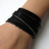 N3458b Bracelet 5 tours cuir noir homme artisanal - manchette multi tours biker ou rock - Bijoux bracelets hommes en ligne Ninanina