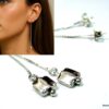 N3463b Boucles d’oreilles pendantes – Longue chaînette et charm carré en argent 925 massif - Bijoux d'oreille en ligne Ninanina
