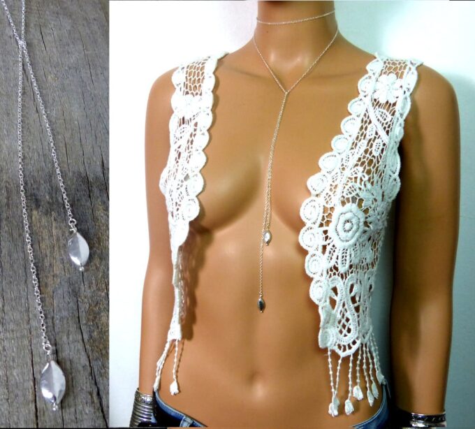 N3470c Collier chaine sautoir goutte argent massif 925