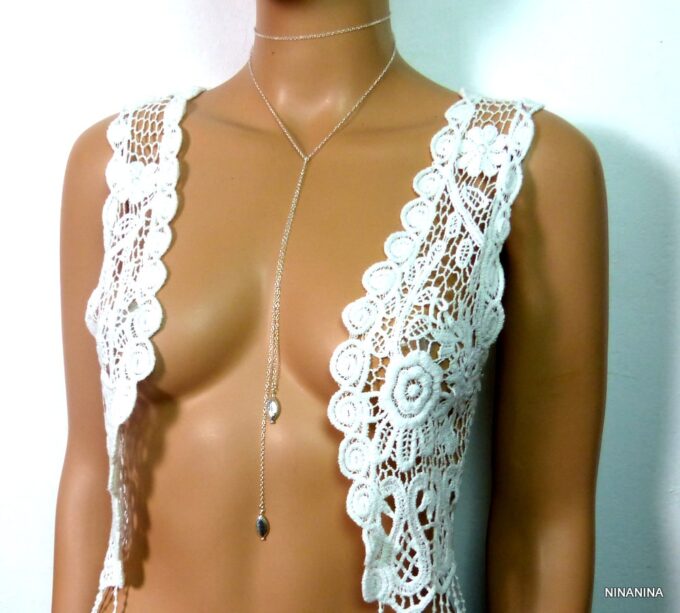 N3470f Collier chaine sautoir goutte argent massif 925