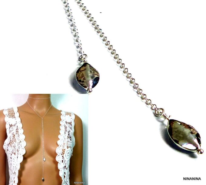 N3470g Collier chaine sautoir goutte argent massif 925