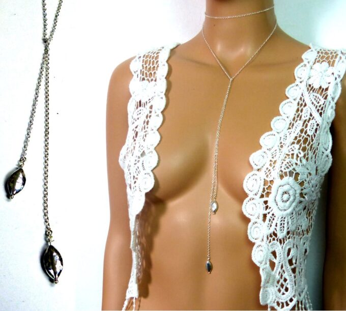 N3470i Collier chaine sautoir goutte argent massif 925