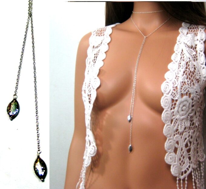 N3470terd collier long sautoir gouttes argent massif