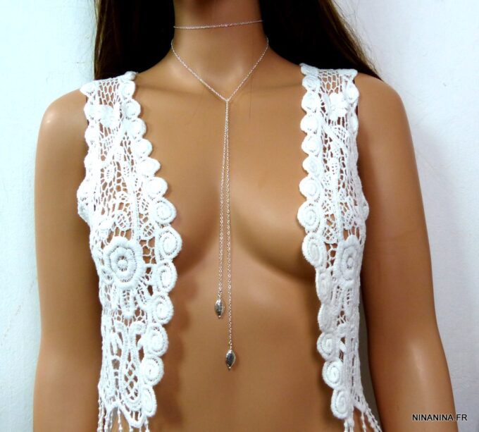 N3470tere collier long sautoir argent massif