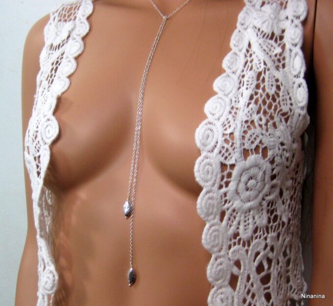 N3470terj collier long sautoir gouttes argent massif