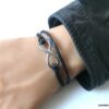 N3487 Bracelet cuir infini femme ou homme Acier argent - Bijoux Bracelets en ligne Ninanina