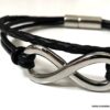 N3487 Bracelet cuir infini femme ou homme Acier argent - Bijoux Bracelets en ligne Ninanina