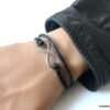 N3487b Bracelet cuir infini femme ou homme Acier argent - Bijoux Bracelets en ligne Ninanina