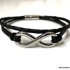 N3487b Bracelet cuir infini femme ou homme Acier argent - Bijoux Bracelets en ligne Ninanina