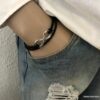 N3487g Bracelet cuir infini femme ou homme Acier argent - Bijoux Bracelets en ligne Ninanina