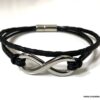 N3487h Bracelet cuir infini femme ou homme Acier argent - Bijoux Bracelets en ligne Ninanina