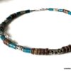 N3501 Collier homme perle bois bleu turquoise ethnique sur cordon cuir - Bijoux Colliers en ligne Ninanina
