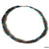N3501b Collier homme perle bois bleu turquoise ethnique sur cordon cuir - Bijoux Colliers en ligne Ninanina