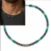 N3501g Collier homme perle bois ethnique marron et bleu turquoise artisanal – Bijoux Colliers hommes en ligen Ninanina