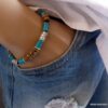 N3503 Bracelet homme cuir et perles bois turquoise NINANINA