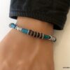 N3503 Bracelet perles en bois bleues turquoise cordon cuir homme - Bijoux Bracelets en ligne Ninanina