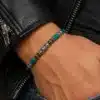 N3503a Bracelet Perles Bois Bleues Turquoise et Marron – Bijou Artisanal Homme - Bijoux bracelets hommes en ligne Ninanina