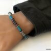 N3503a Bracelet perles en bois bleues turquoise cordon cuir homme - Bijoux Bracelets en ligne Ninanina