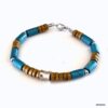 N3503a Bracelet perles en bois bleues turquoise et marron artisanal - Bijoux Bracelets en ligne Ninanina