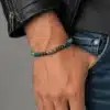 N3503b Bracelet Perles Bois Bleues Turquoise et Marron – Bijou Artisanal Homme - Bijoux bracelets hommes en ligne Ninanina