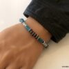 N3503b Bracelet perles en bois bleues turquoise cordon cuir homme - Bijoux Bracelets en ligne Ninanina