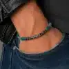 N3503c Bracelet Perles Bois Bleues Turquoise et Marron – Bijou Artisanal Homme - Bijoux bracelets hommes en ligne Ninanina