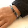 N3503d Bracelet perles en bois bleues turquoise cordon cuir homme - Bijoux Bracelets en ligne Ninanina