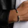 N3508 Bracelet Jonc Argent plaqué 2 boules Homme ouvert réglable - Bijoux bracelets hommes en ligne Ninanina