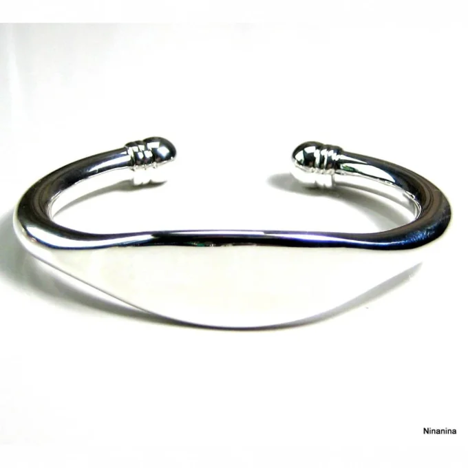 N3508a Bracelet Jonc Argent plaqué 2 boules Homme ouvert réglable - Bijoux bracelets hommes en ligne Ninanina