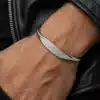 N3508b Bracelet Jonc Argent plaqué 2 boules Homme ouvert réglable - Bijoux bracelets hommes en ligne Ninanina