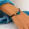 N3509 Bracelet cuir Argent 925 et pierre howlite Turquoise - Bijoux bracelets hommes en ligne Ninanina