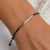 N3520a Bracelet femme ajustable perle tube Argent 925 Cordon Cuir - Bijoux bracelets femmes en ligne Ninanina
