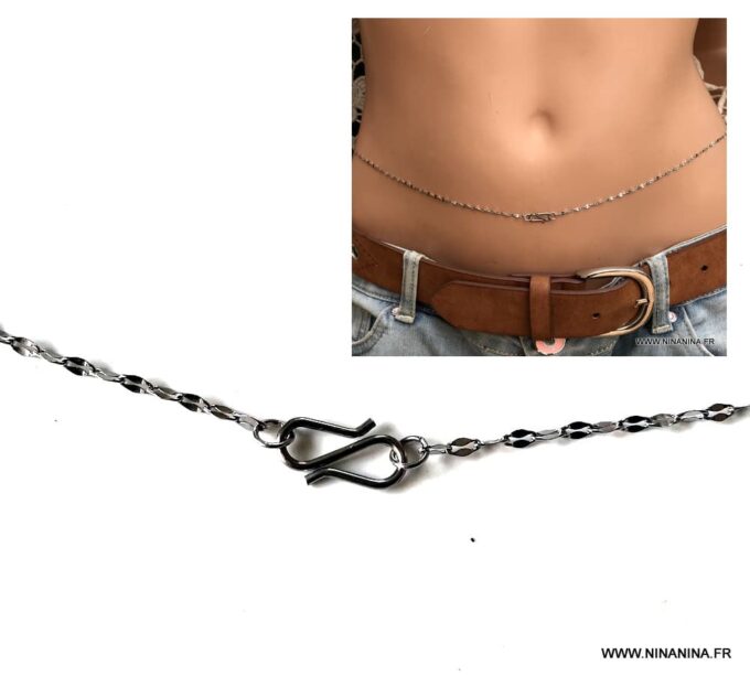 N3531a Chaine grain de café acier femme pour la taille - Bijoux Chaines en ligne Ninanina