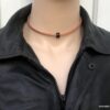 N3534 Collier homme pierre noire agate cordon cuir naturel - Bijoux Colliers en ligne Ninanina