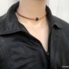 N3534a Collier homme pierre noire agate cordon cuir naturel - Bijoux Colliers en ligne Ninanina