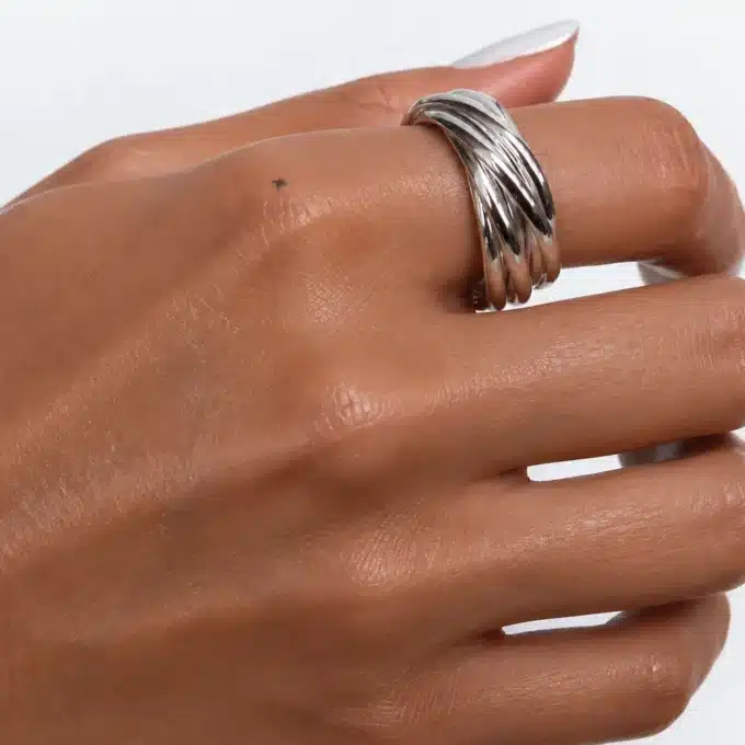 N3535 Bague Multi Anneaux Argent Entrelacés Pour Femme - Bijoux bagues femmes en ligne Ninanina