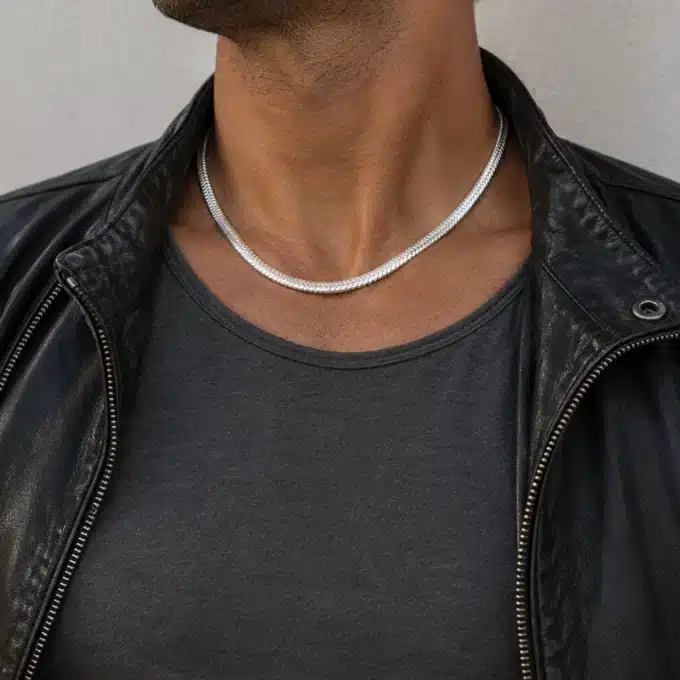 N3541 Chaine homme Argent plaqué maille serpent large - Bijoux colliers hommes en ligne Ninanina