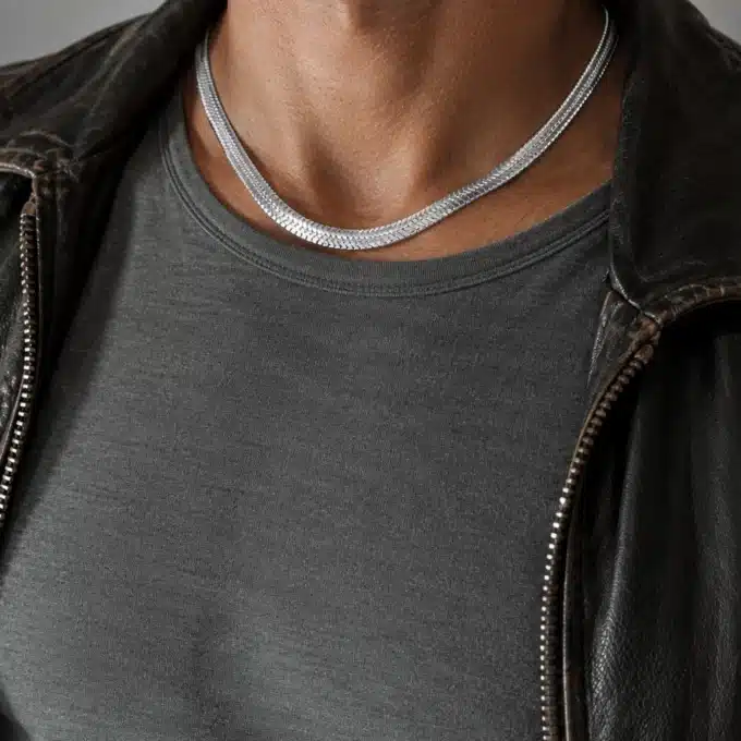 N3541a Chaine homme Argent plaqué maille serpent large - Bijoux colliers hommes en ligne Ninanina