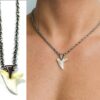 N3556 Collier homme pendentif dent de requin véritable et Acier inoxydable argenté - Bijoux Colliers hommes en ligne Ninanina