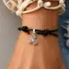 N3557 Bracelet Triskel pendentif Acier inoxydable cordon cuir réglable - Bijoux Bracelets femmes en ligne Ninanina
