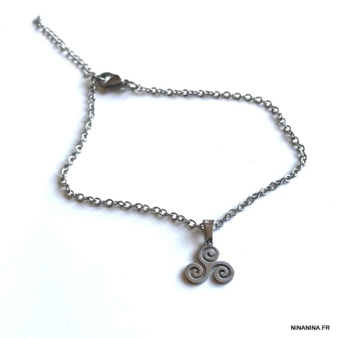 N3562a Chaine de cheville triskel acier inoxydable argenté - Bijoux de pied en ligne Ninanina