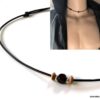 N3569 Collier cordon Cuir homme ajustable perle bois carrée - Bijoux Colliers en ligne Ninanina