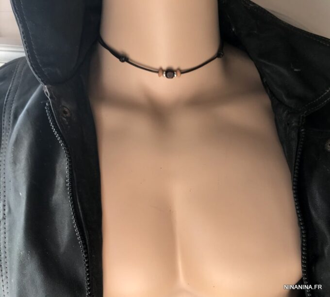 N3569c Collier cordon Cuir homme ajustable perle bois carrée - Bijoux Colliers en ligne Ninanina